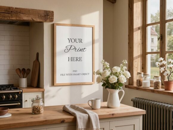 Download Farmhouse Kitchen Vertical Frame Mockup - Premium Bundle
