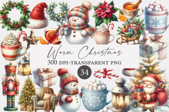 Download Watercolor Warm Christmas Clipart Bundle - Warm Collection