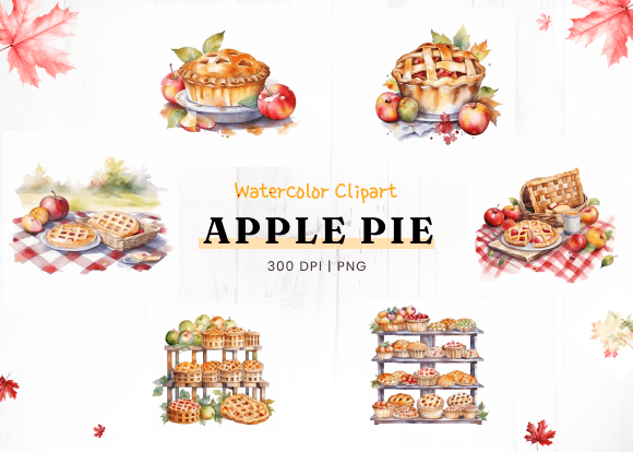 Download Fall Apple Pie Watercolor Clipart - Pie Collection