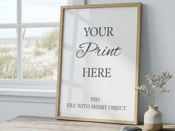 Download Coastal Poster Frame Mockup Beach View - Premium Resources