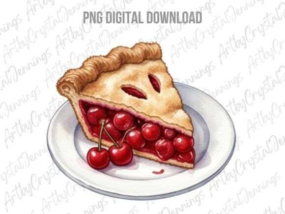Download Watercolor Cherry Pie Slice PNG - Pie Collection